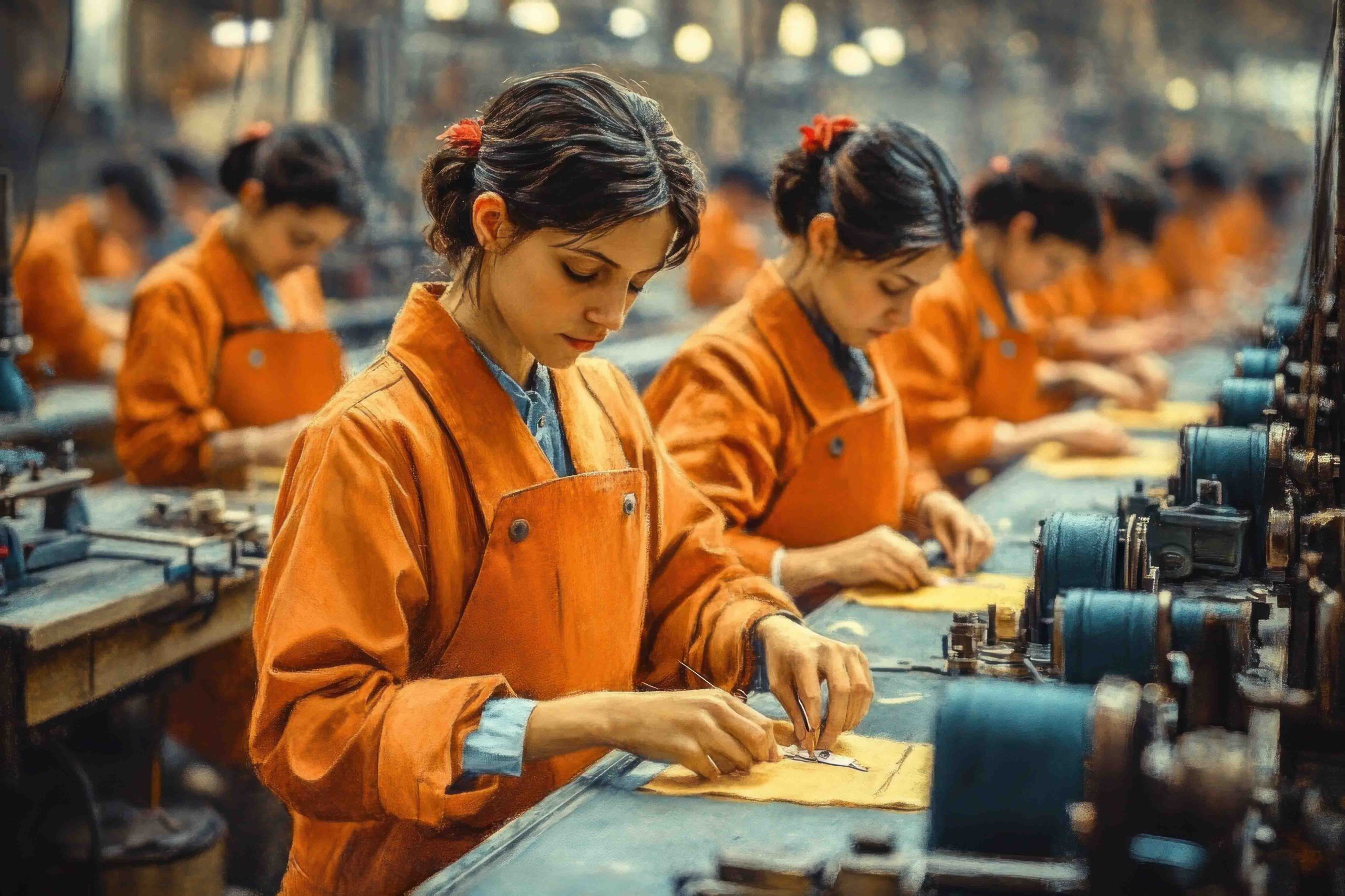 highly structured assembly line in a textile or light manufacturing environment