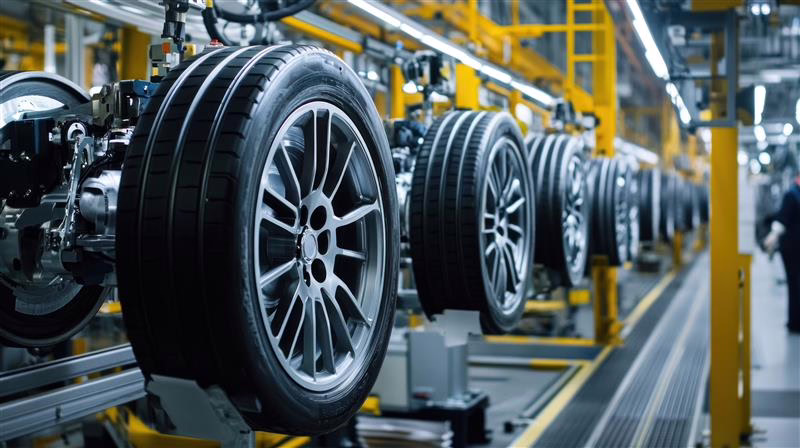 highly automated tire and wheel assembly line in a modern automotive manufacturing facility