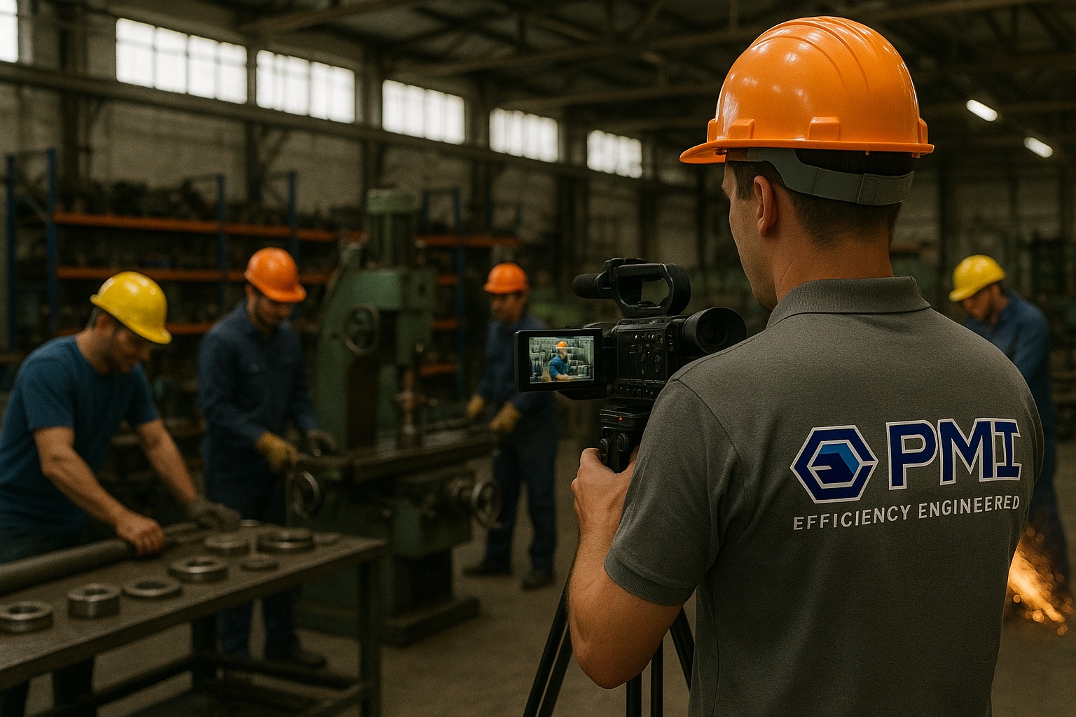 An Industrial Engineer from PMI records the labor work process using a video camera for the purpose of a Time and Motion Study